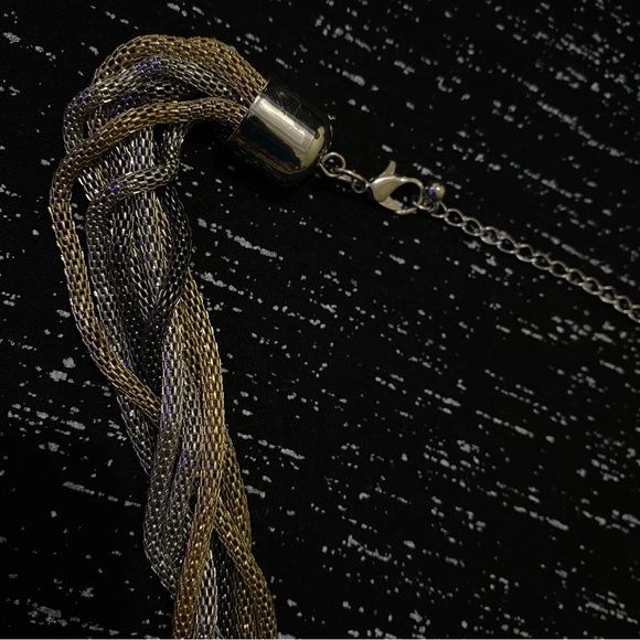 Multi Tone Twisted Mesh Necklace + Rhinestone Rings | Gold | Silver | Gunmetal - Picture 5 of 6